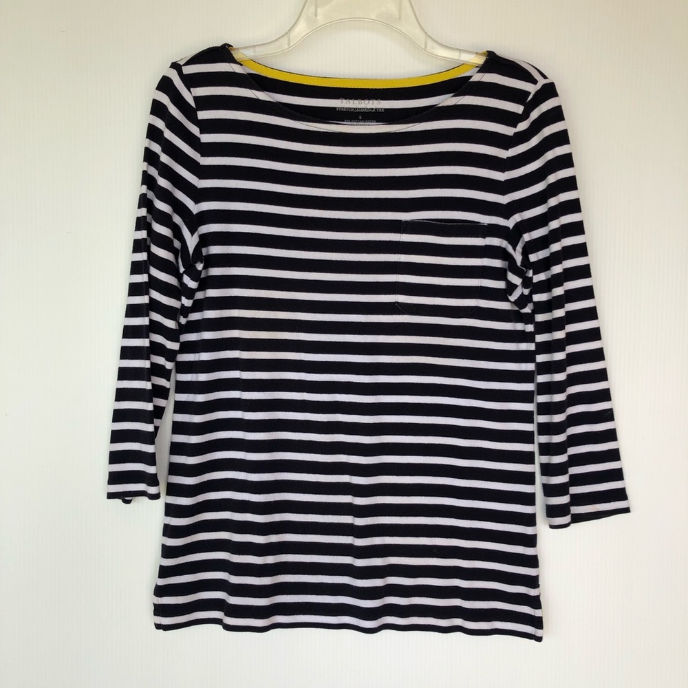 Talbots Navy and White Stretch Weekend Tee
